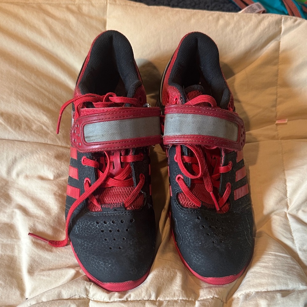 Adidas Womens Weighlifting Black and Red Strap Shoes